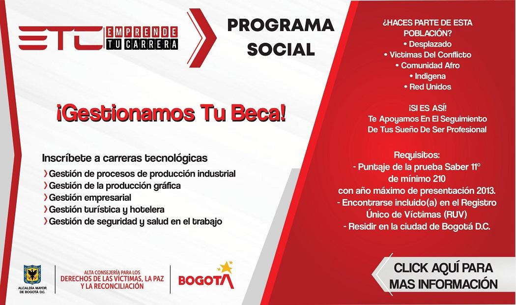 Hasta el 24 de abril regístrate en alguna de las carreras técnica que tenemos para ti y hasta el 20 de julio en alguna de las tecnológicas. Imagen: Alta Consejería para los Derechos de las Víctimas.