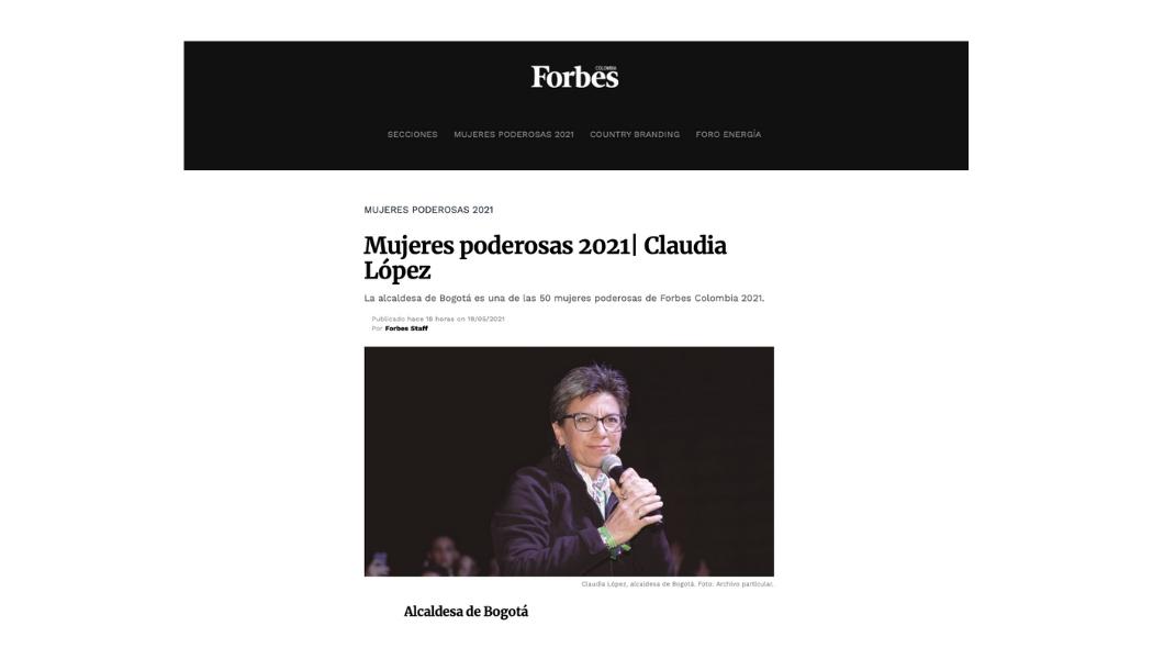 Claudia López en Forbes