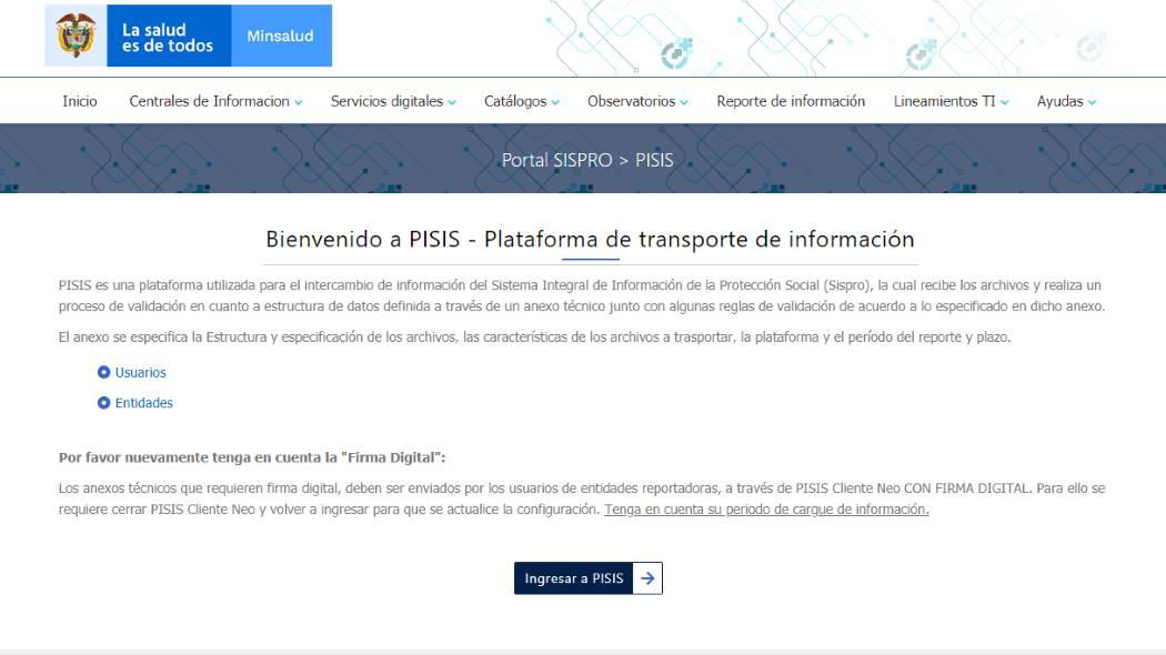 Imagen de la plataforma PISIS.