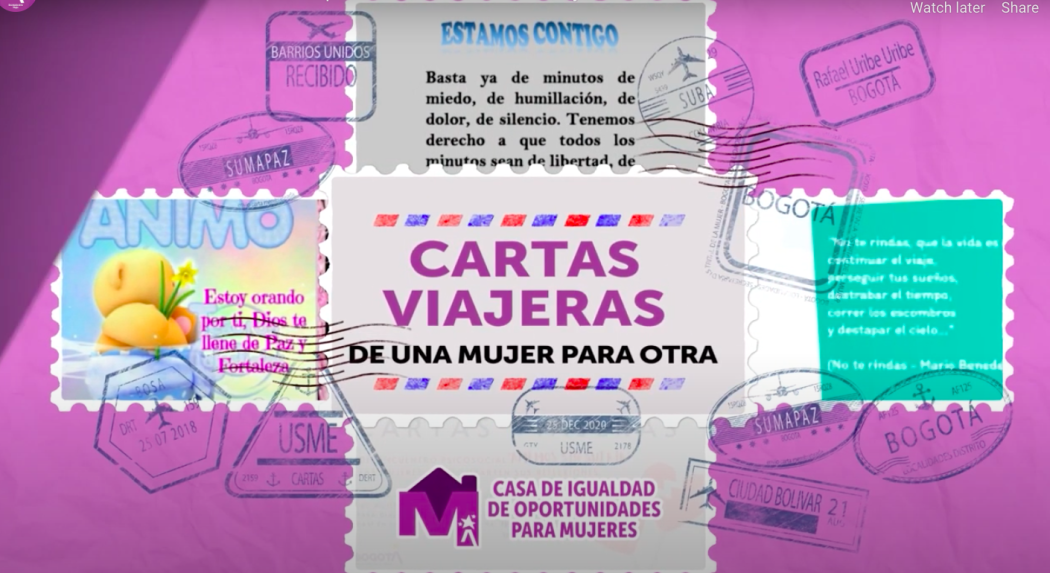 La idea es que, en la segunda mitad de este año, el ejercicio psicosocial de las Cartas Viajeras se extienda a otras mujeres que no hacen parte de los programas de la Secretaría de la Mujer. Imagen: SDM