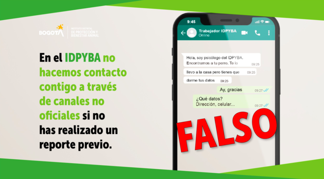 A través de llamadas telefónicas, correos electrónicos o mensajes de whatsapp se hacen pasar por funcionarios o voluntarios del Instituto de Protección Animal. Pieza: IDPYBA  