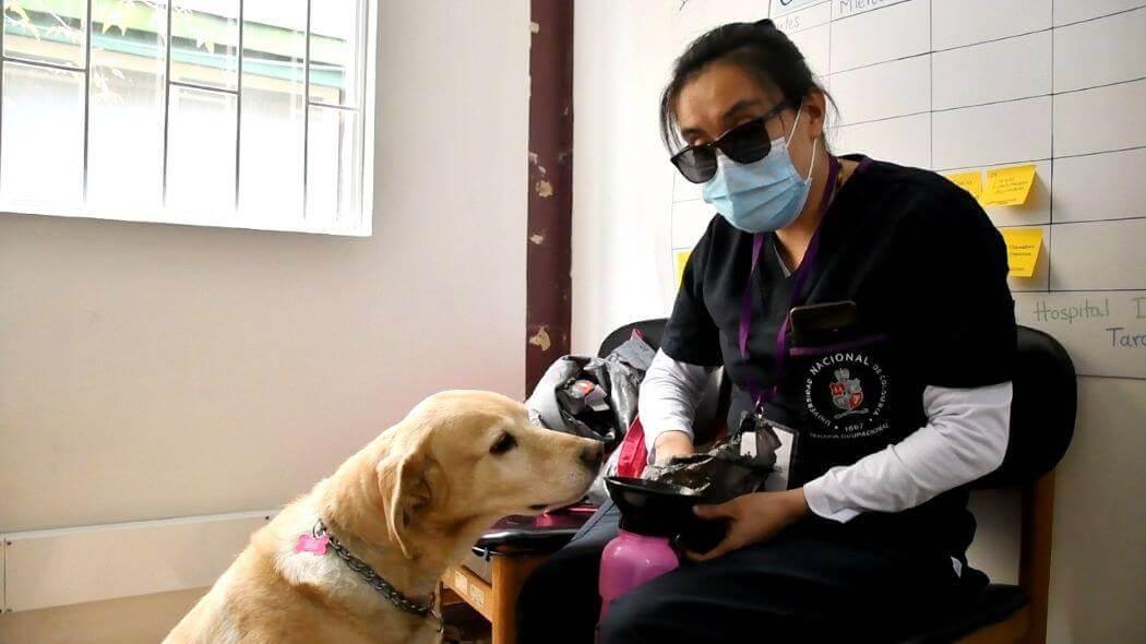 Imagen de Lady y Thalí, su perro gúia.