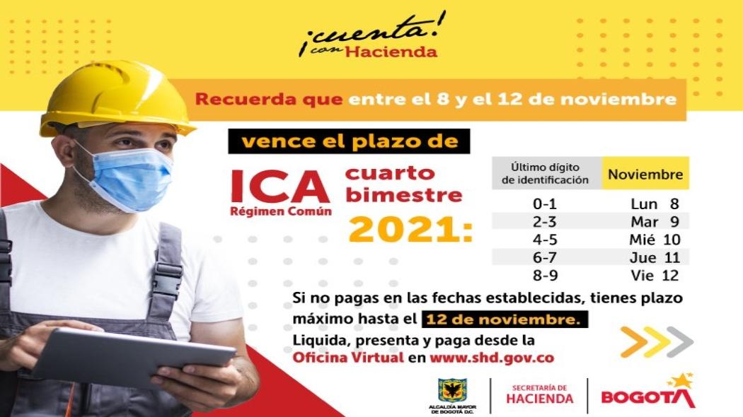 Recuerda los plazos para declarar y pagar ICA del cuarto bimestre de 2021