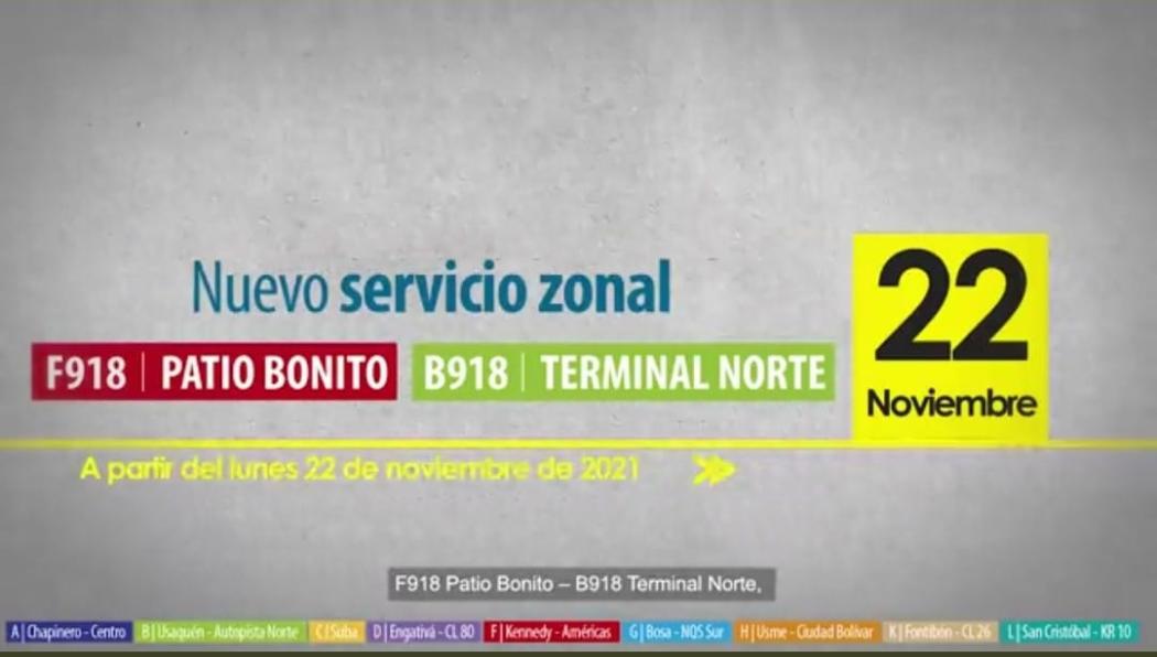 Nueva ruta F918-B918, conecta a Patio Bonito con Terminal del Norte