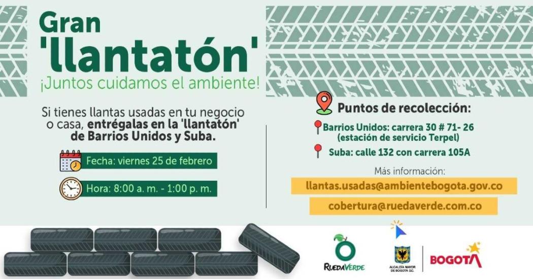 Jornada de 'Llantatón' este 25 de febrero en Suba y Barrios Unidos