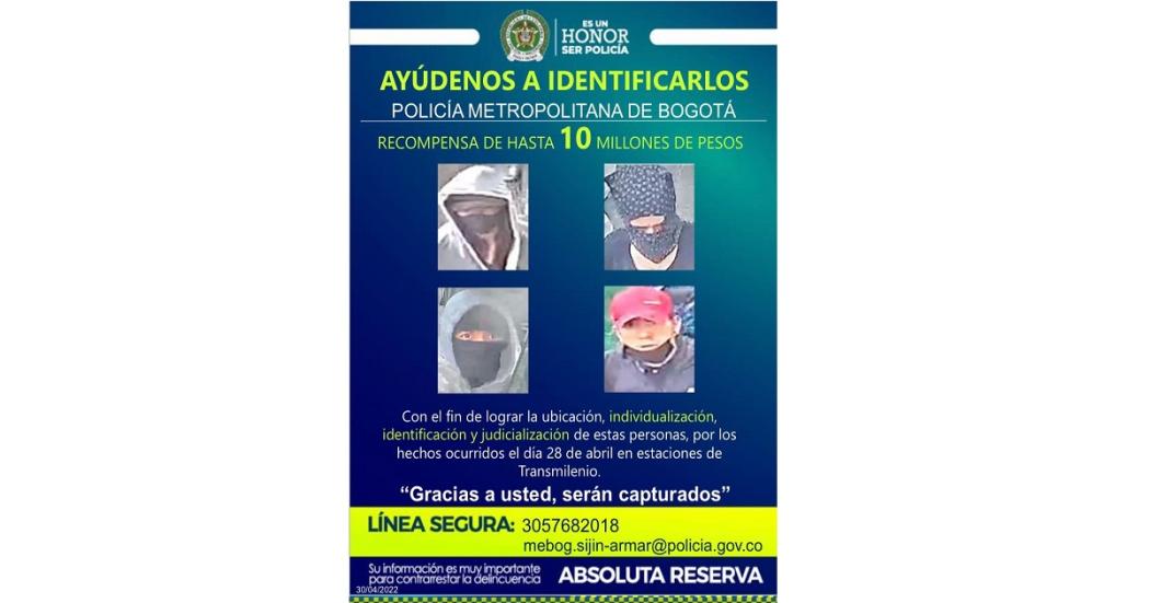 Con cartel buscan a 4 personas señaladas de vandalizar a TransMilenio