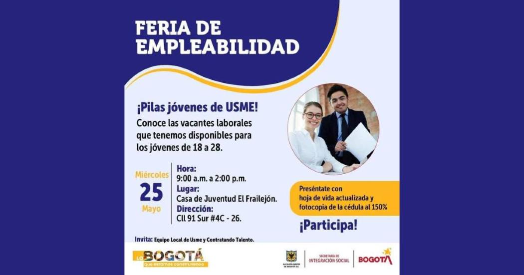 Feria de empleo para jóvenes en localidad de Usme. Hoy 25 de mayo 