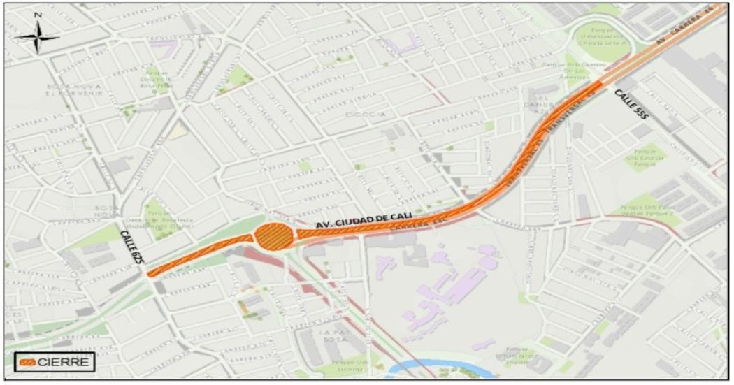 Bogotá: cierre de un carril y del separador de la Av. Ciudad de Cali