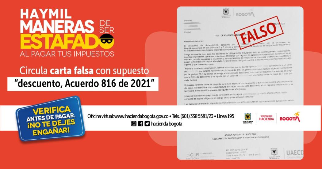 ¡Ojo! Circula carta ofreciendo falsos descuentos para el pago de impuestos 