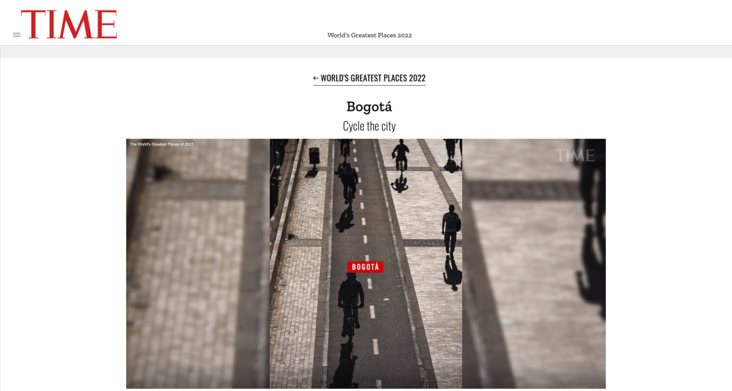 Bogotá es uno de los “mejores lugares en el mundo”: revista TIME