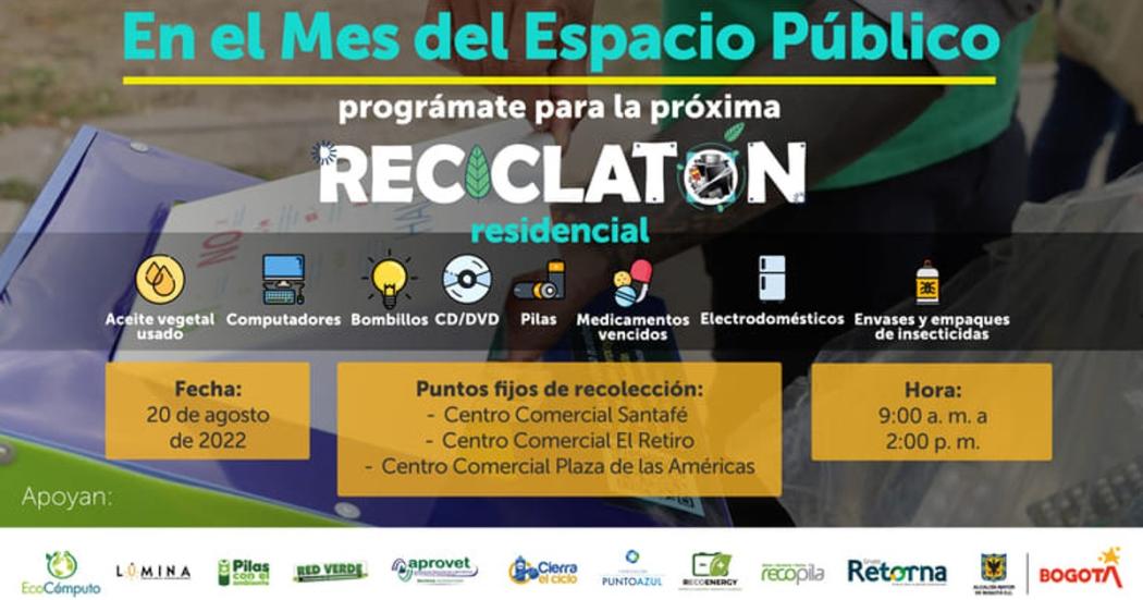 20 de agosto: Gran Reciclatón en tres centros comerciales de Bogotá