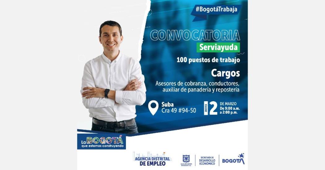 Ofertas de empleo en Bogotá este 2 y 3 de marzo en Suba y Teusaquillo 