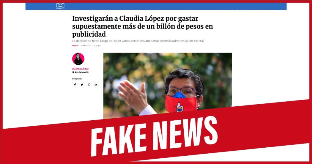 FALSO Alcaldesa Claudia López no destinó $1 billón para publicidad