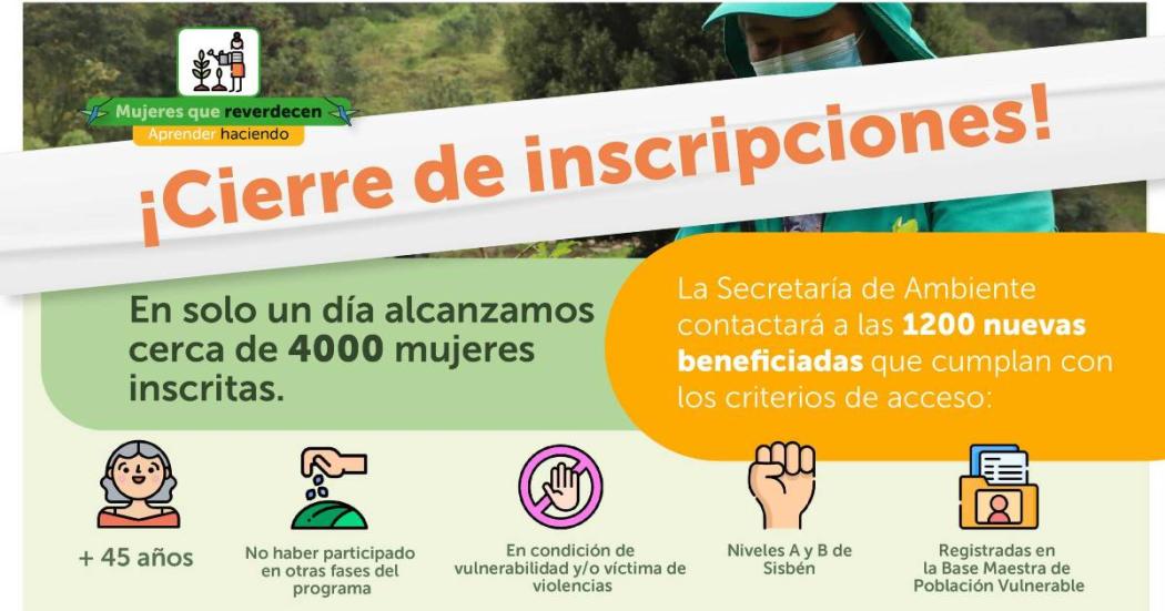 Cierre de inscripciones de la tercera fase de Mujeres que Reverdecen 