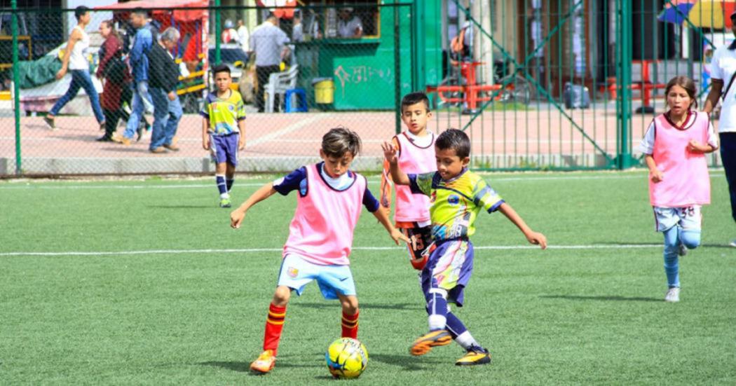 Children playing soccer