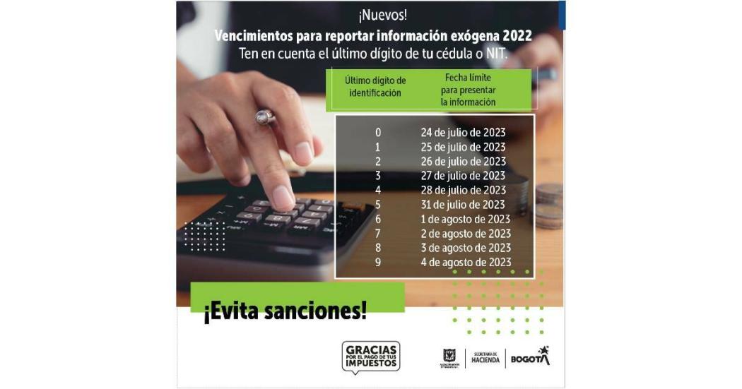 Fechas reportar información exógena de impuesto Industria y Comercio