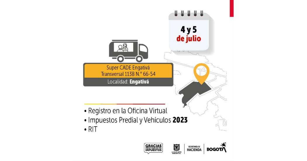 Móvil de Hacienda estará el 4 y 5 de julio 2023 en localidad Engativá 