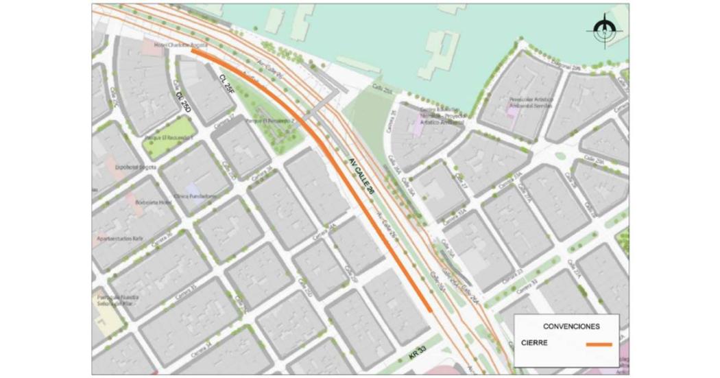 Cierre de un carril de la av. calle 26 entre calle 25D y carrera 33 