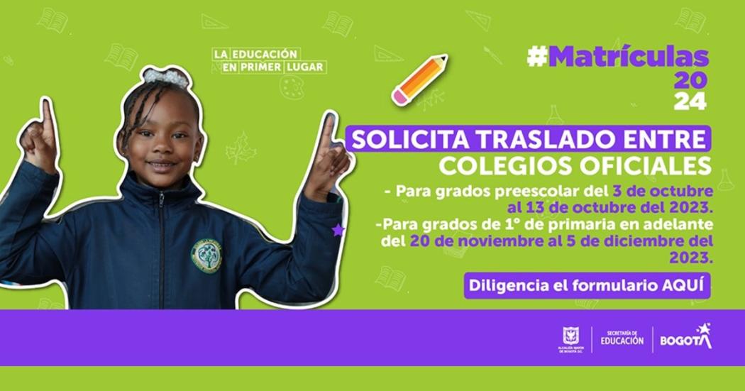 Desde octubre 3 puedes pedir traslado para preescolar en colegios distritale