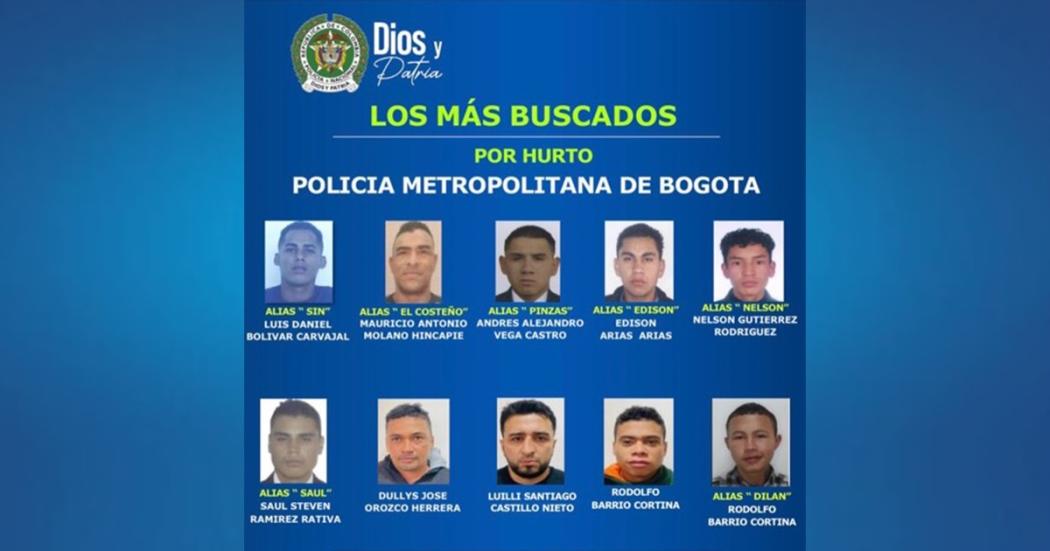 La Policía publicó el cartel de los más buscados por hurto en Bogotá