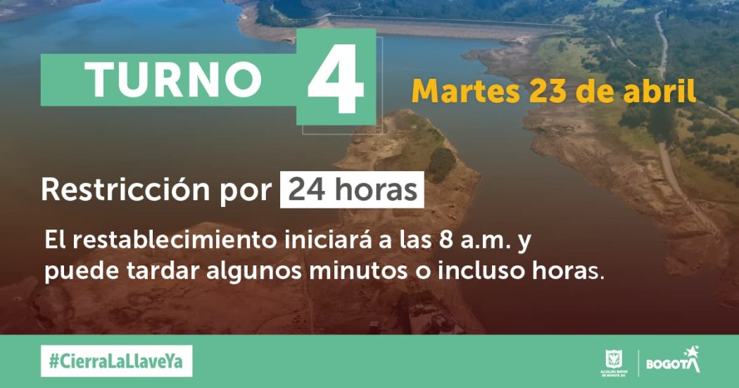 Localidades de Bogotá que tendrán racionamiento de agua el 23 de abril