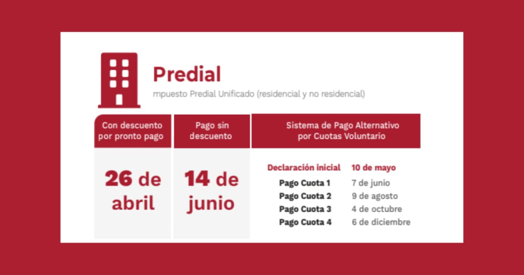 El 14 de junio hay plazo para pagar el impuesto predial sin descuento.