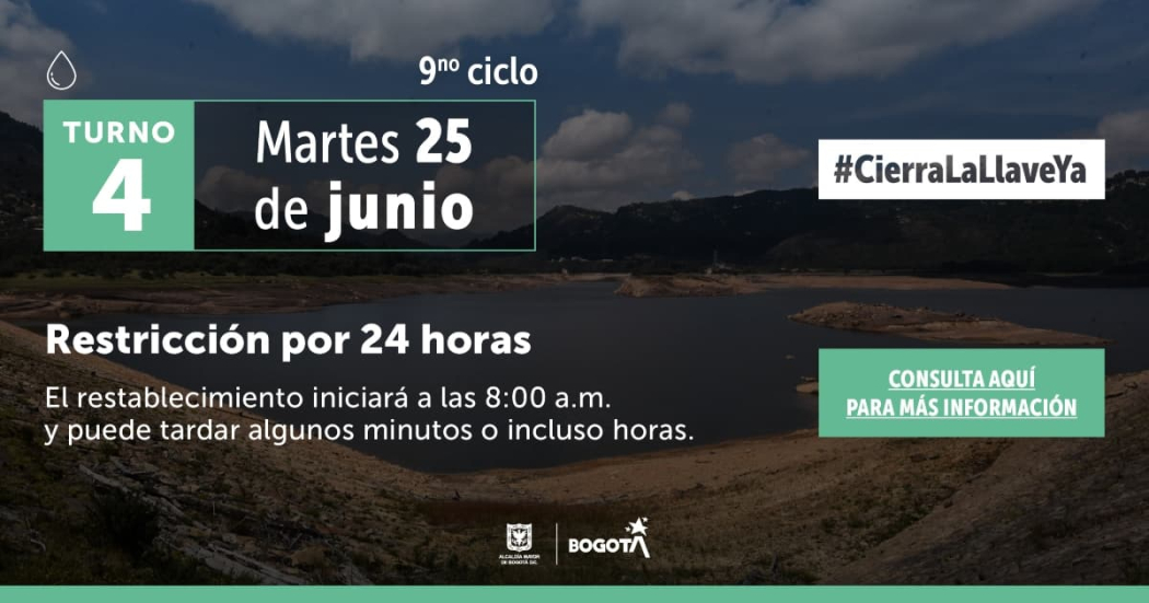 Racionamiento de agua en Bogotá y Soacha martes 25 de junio 2024 