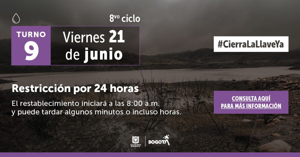 Racionamiento de agua en Bogotá y municipios viernes 21 de junio 2024 