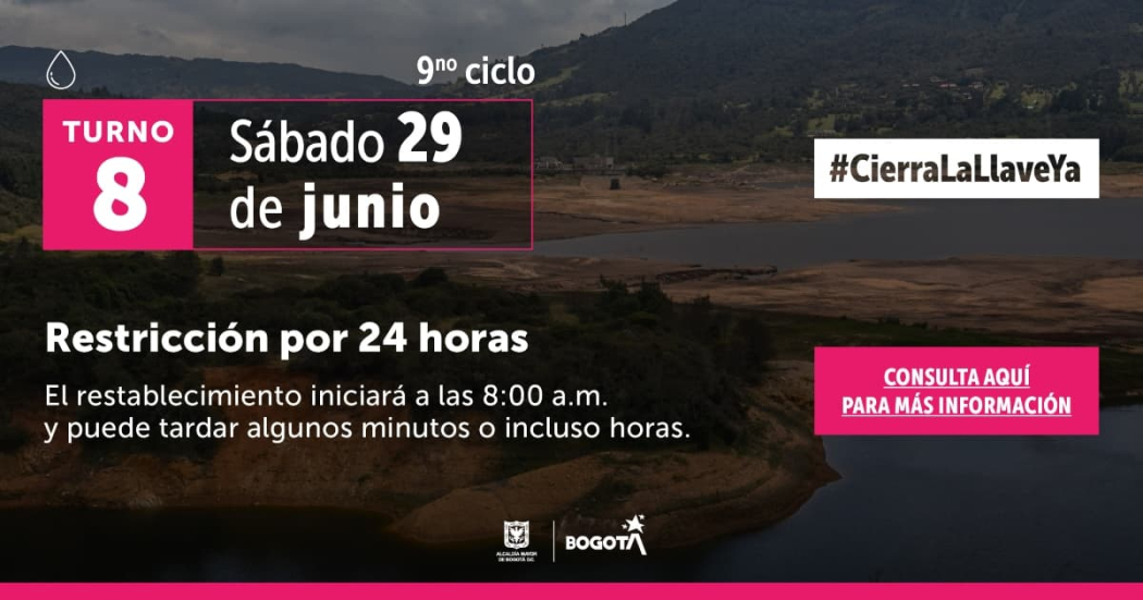 Racionamiento de agua en Bogotá para el sábado 29 de junio 2024 