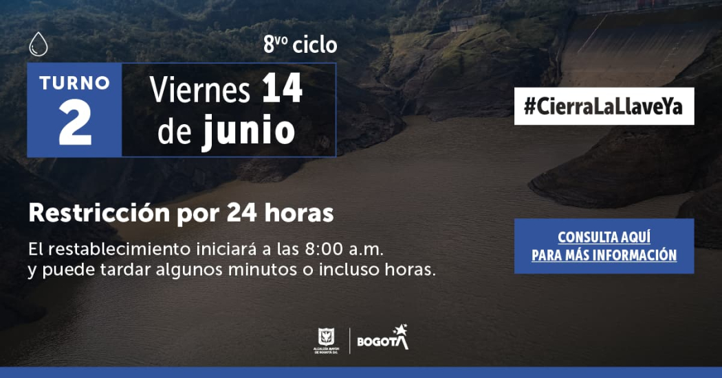 Racionamiento de agua en Bogotá y Cota viernes 14 de junio 2024 