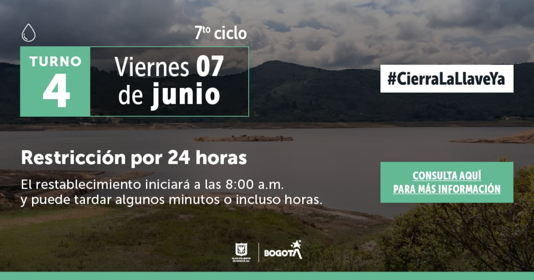 Racionamiento de agua en Bogotá y Soacha viernes 7 de junio 2024