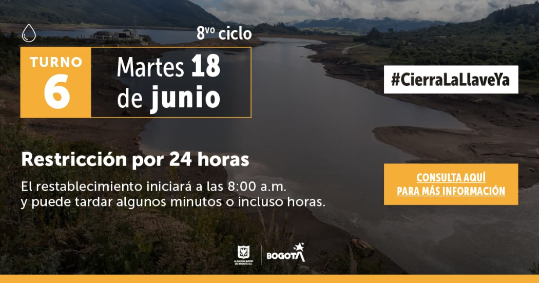 Racionamiento de agua en Bogotá para el martes 18 de junio 2024 