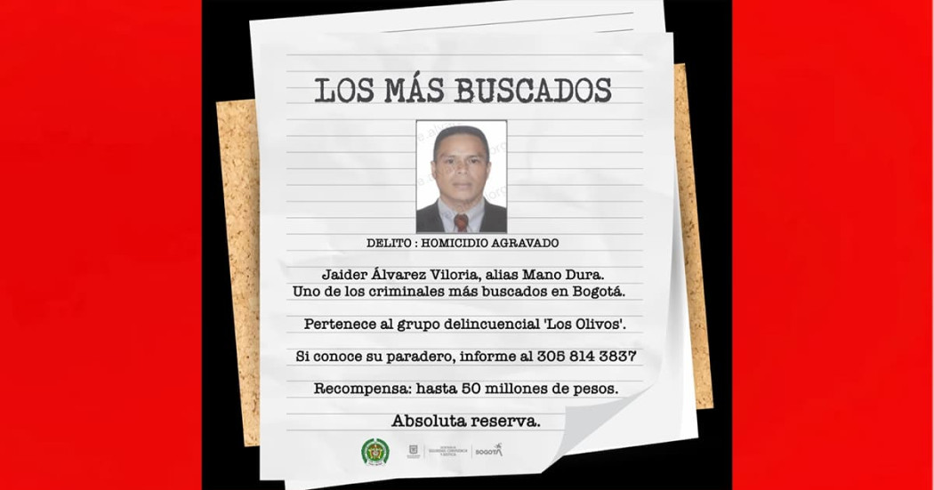 Hasta $50 millones por alias ‘Mano Dura’, buscado por homicidio en Bogotá