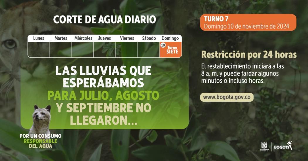 Racionamiento de agua en Bogotá, Funza, Madrid domingo 10 de noviembre