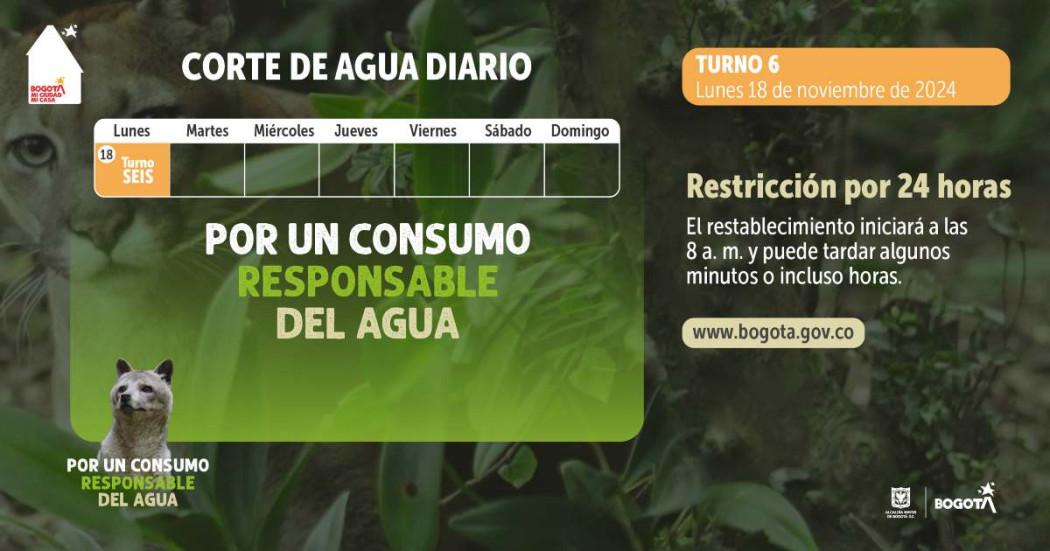 Racionamiento de agua Bogotá y Soacha lunes 18 de noviembre 2024 