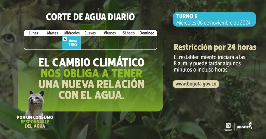 Racionamiento de agua en Bogotá miércoles 6 de noviembre 2024 