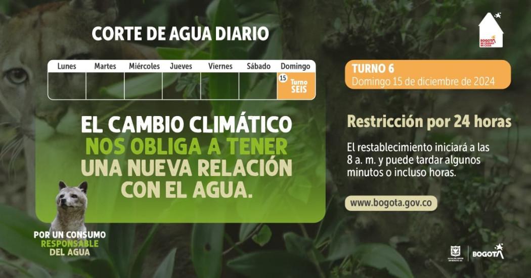 Racionamiento de agua en Bogotá y Soacha domingo 15 de diciembre 2024