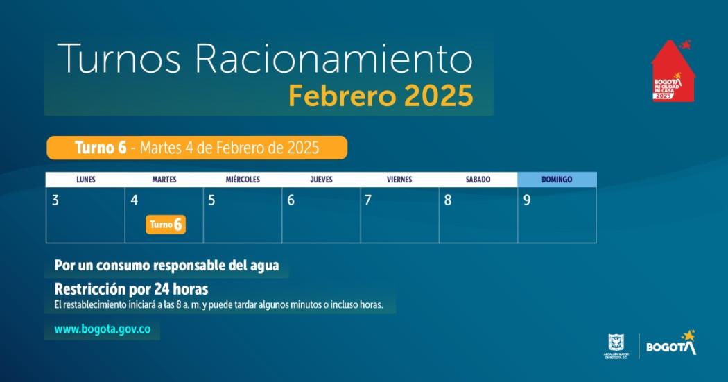 Racionamiento de agua en Bogotá y Soacha martes 4 de febrero de 2025 