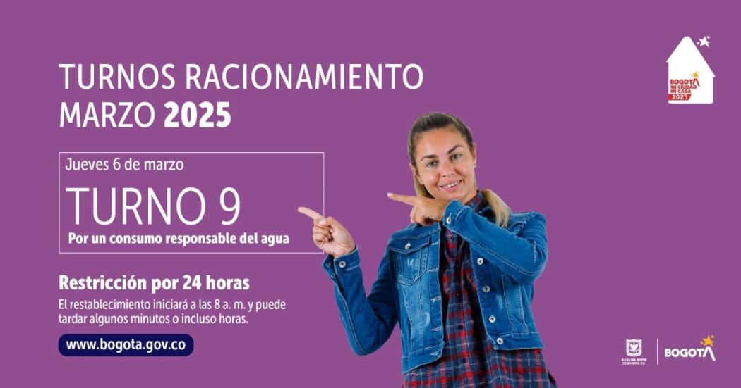 Racionamiento de agua en Bogotá, Chía, Sopó jueves 6 de marzo 2025