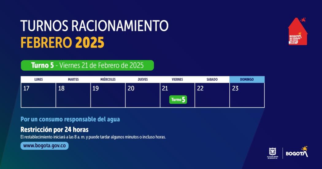 Racionamiento de agua en Bogotá viernes 21 de febrero de 2025 