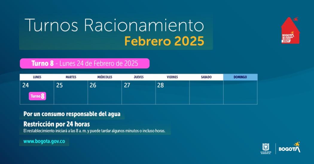 Racionamiento de agua en Bogotá y La Calera lunes 24 de febrero 2025 