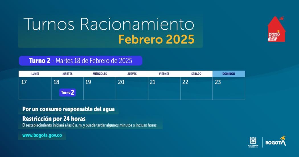 Racionamiento de agua en Bogotá y Cota martes 18 de febrero de 2025