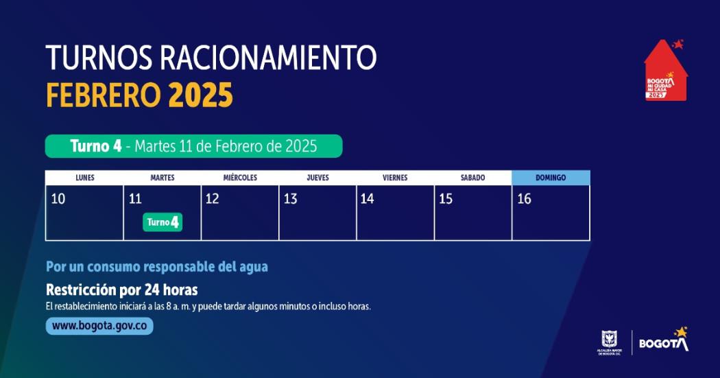 Racionamiento de agua en Bogotá y Soacha martes 11 de febrero de 2025 