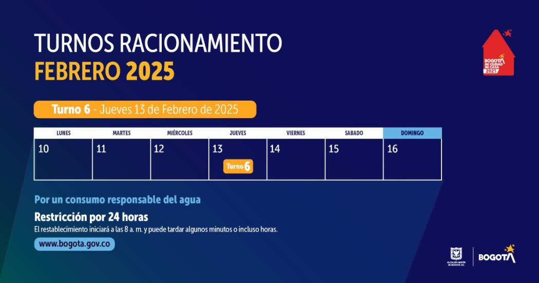 Racionamiento de agua en Bogotá y Soacha jueves 13 de febrero de 2025 