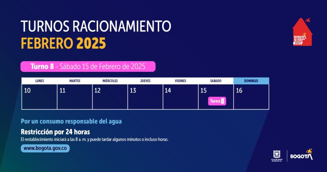 Racionamiento de agua en Bogotá y La Calera sábado 15 de febrero 2025 