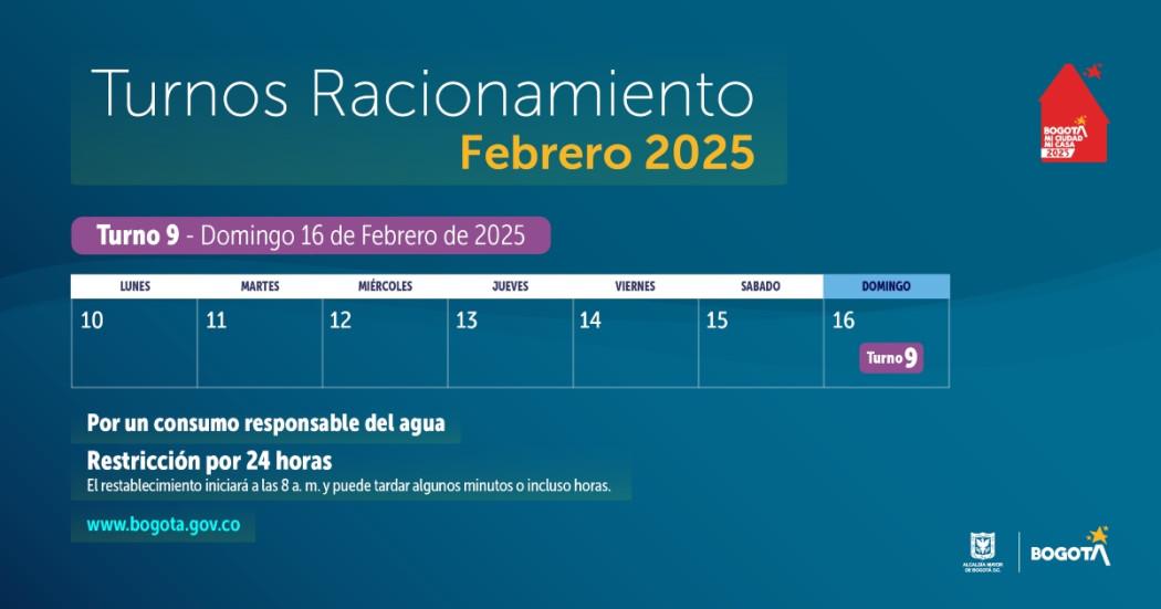 Racionamiento de agua en Bogotá, Chía, Sopó domingo 16 de febrero 2025