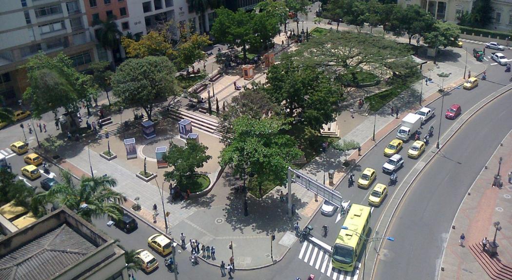 Toma aérea del parque Santander de Bucaramanga.