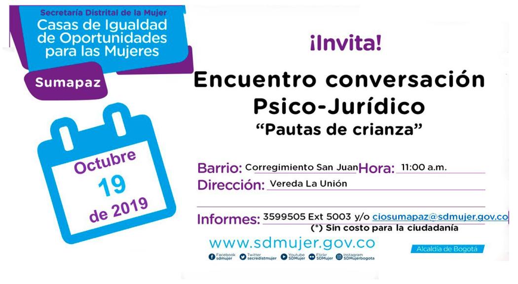 ¡Mujeres de Sumapaz! Encuentro conversación Psico-Jurídico 'Pautas de Crianza'