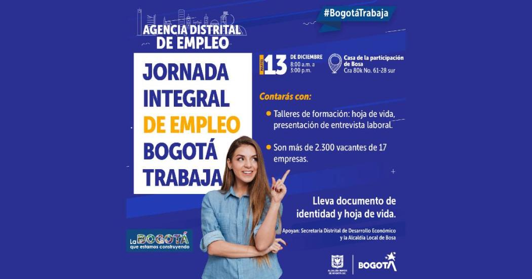 Jornada de empleo en localidad de Bosa hoy 13 de diciembre 