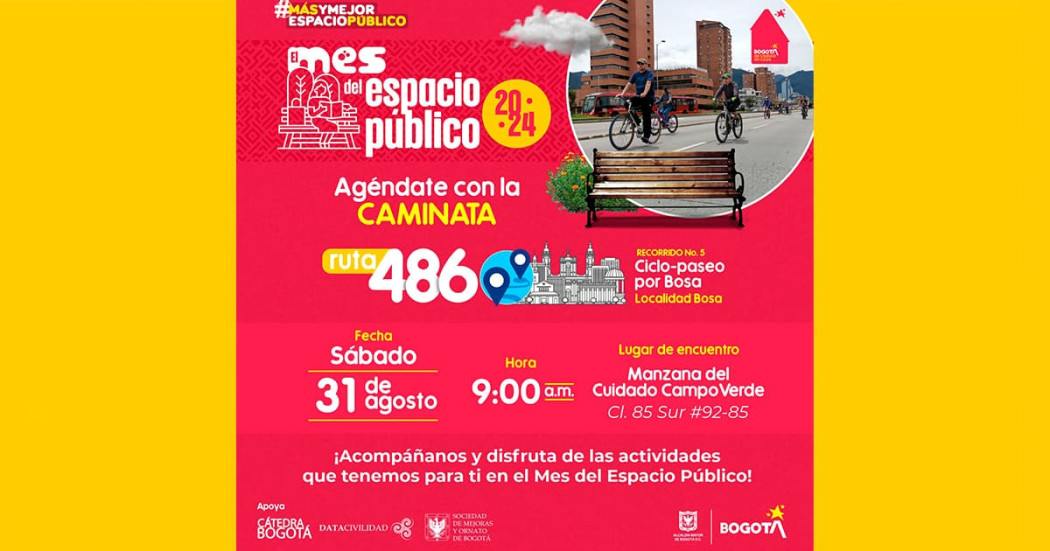 Planes en Bogotá: asiste al ciclo-paseo por Bosa sábado 31 de agosto 2024